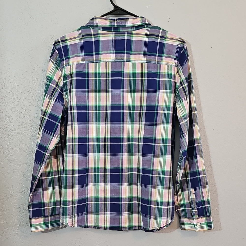 Old Navy Y2K Blue and Green Plaid Button Down Shirt Womens Large - Picture 6 of 6